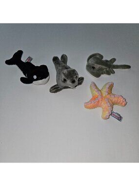 4 Prextex Plush Lot Sea Ocean Water Animals Starfish Whale Seal Stingray